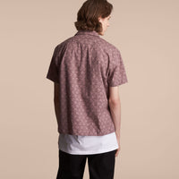 Chemise en coton à manches courtes avec imprimé feuillage - Mauve