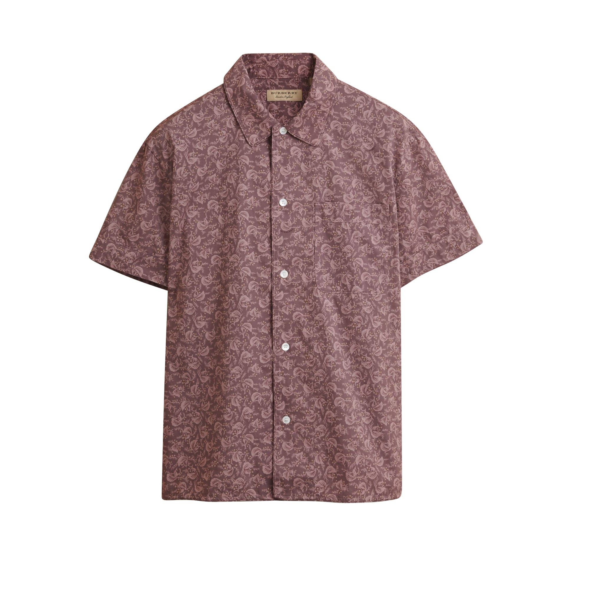 Chemise en coton à manches courtes avec imprimé feuillage - Mauve