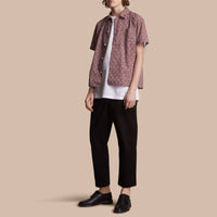 Chemise en coton à manches courtes avec imprimé feuillage - Mauve