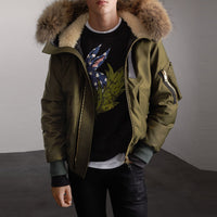 Veste avec duvet & capuche en fourrure & shearling - Caper Green