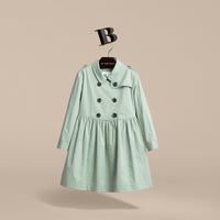Robe trench en coton extensible avec éléments check - Celadon Green