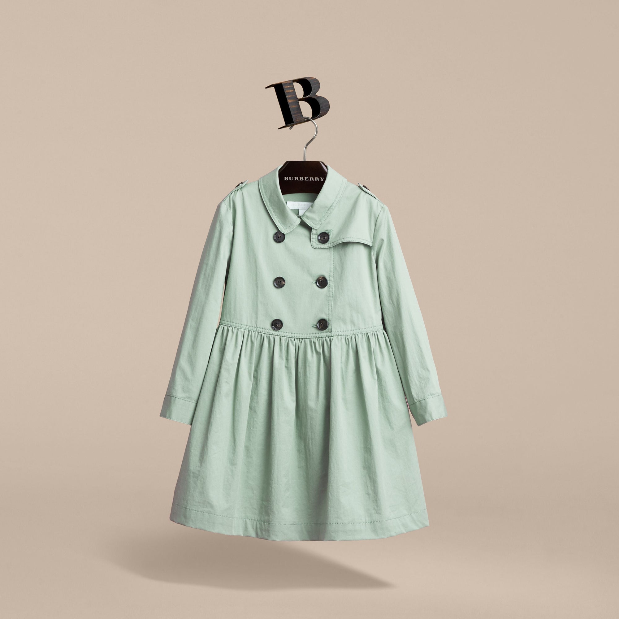 Robe trench en coton extensible avec éléments check - Celadon Green