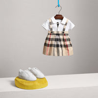 Jupe en coton à motif check avec bretelles amovibles - Stone