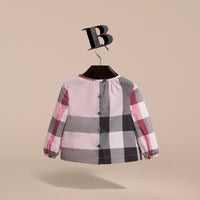 Haut en coton à motif check avec volants - Vintage Pink