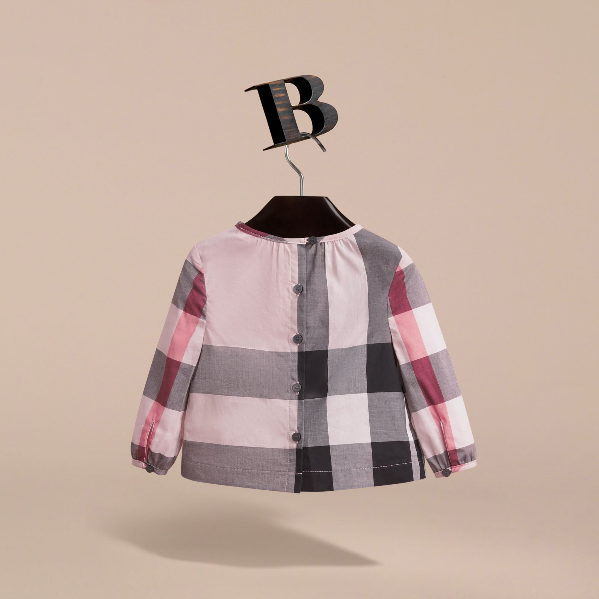 Haut en coton à motif check avec volants - Vintage Pink