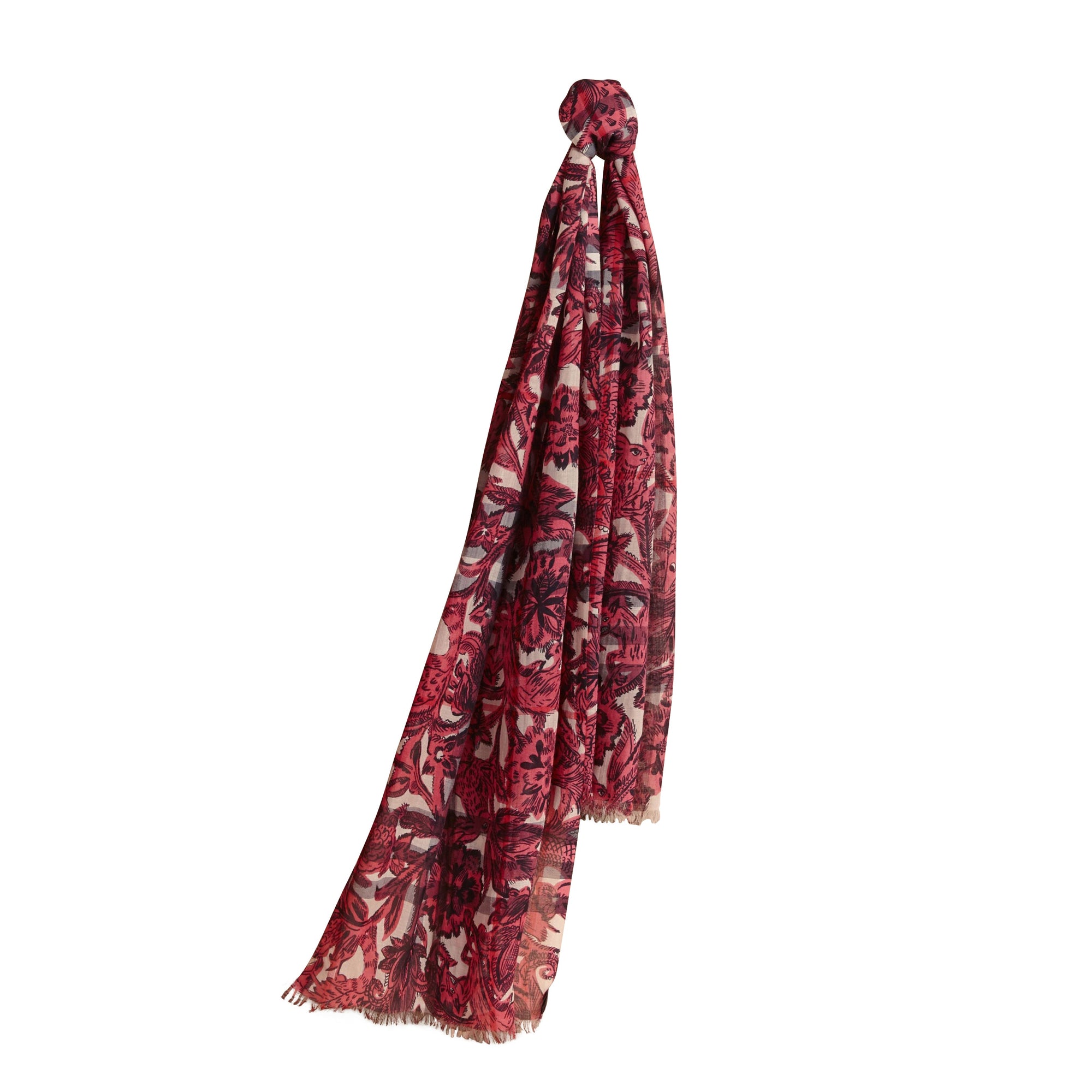 Écharpe imprimé Bestiaire en laine & soie - Pink Azalea
