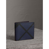 Portefeuille à rabat multidevise en tissu London check - Bright Lapis