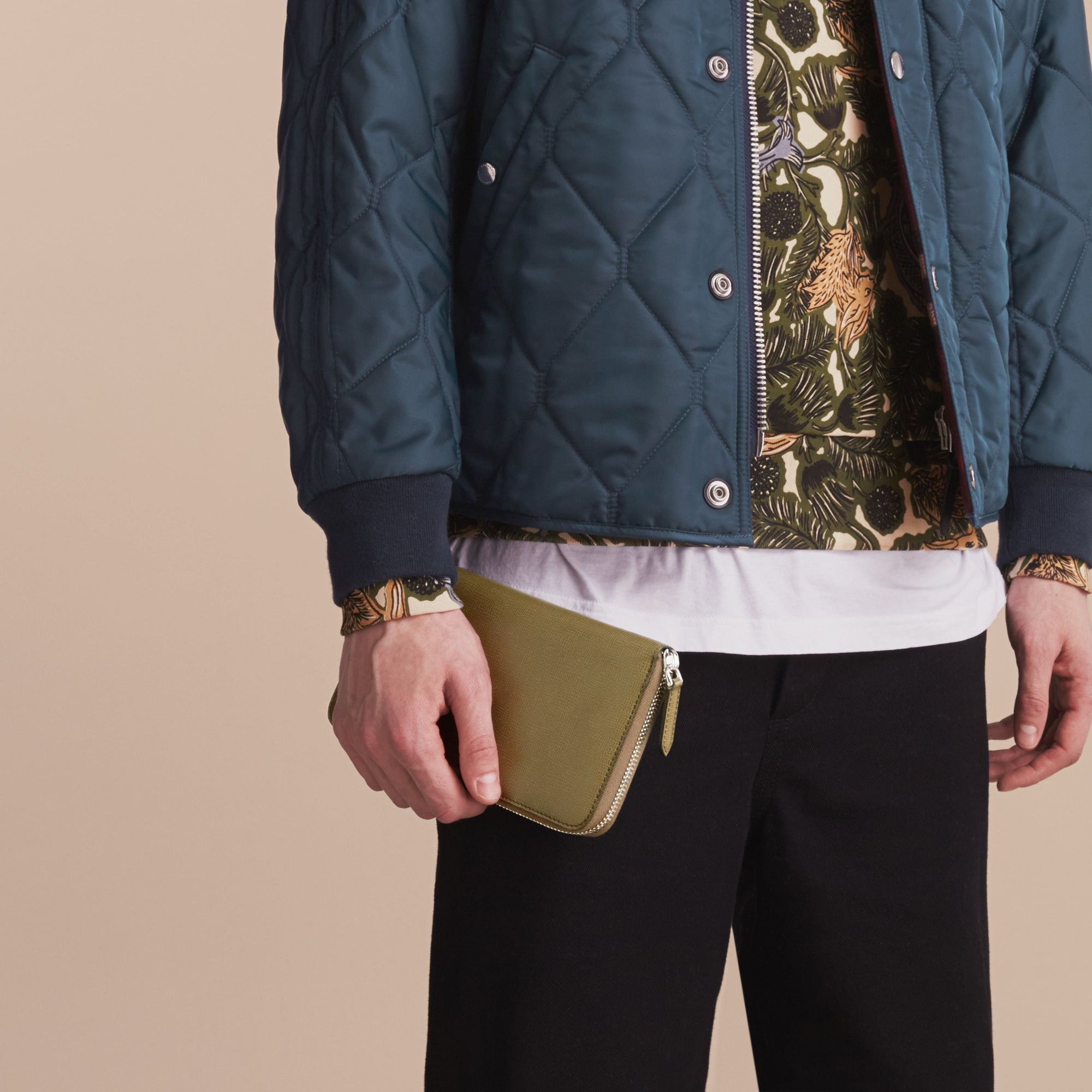 Portefeuille zippé en cuir London - Olive Green