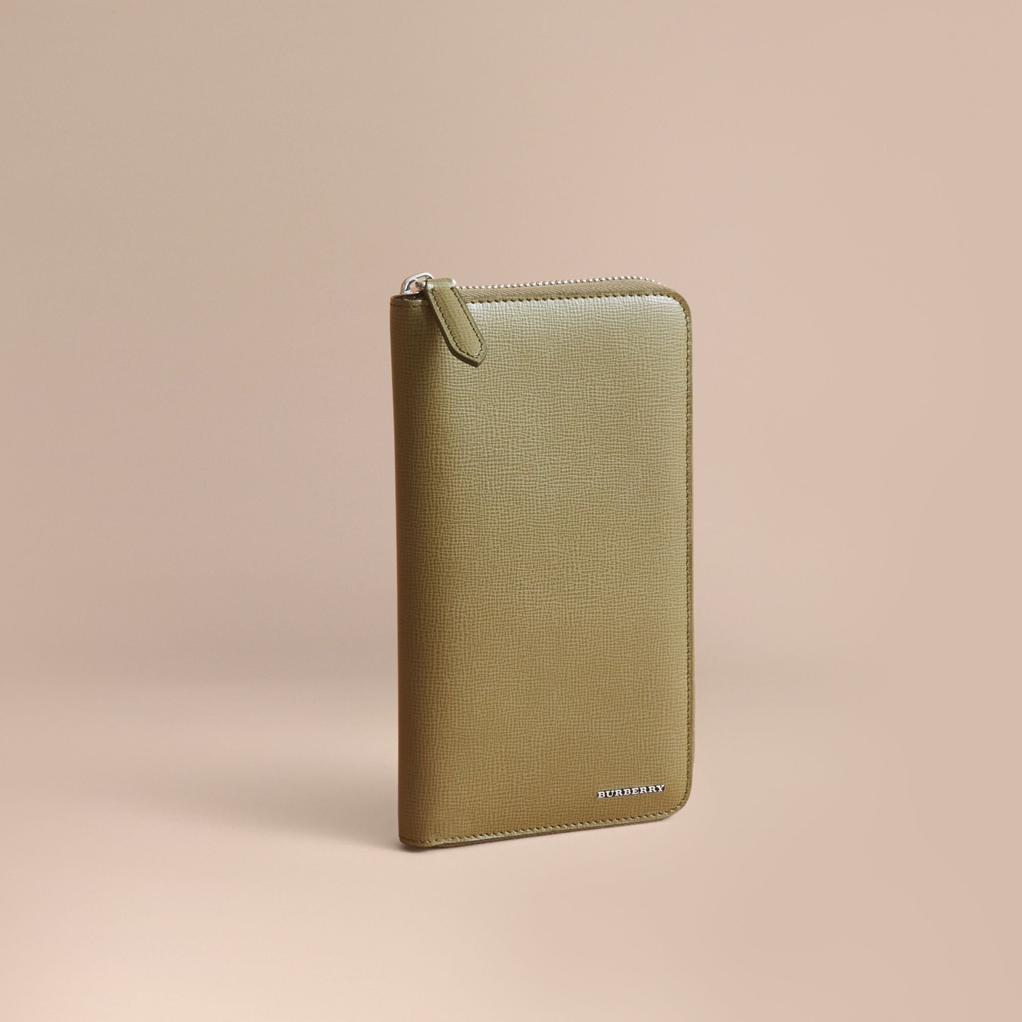 Portefeuille zippé en cuir London - Olive Green