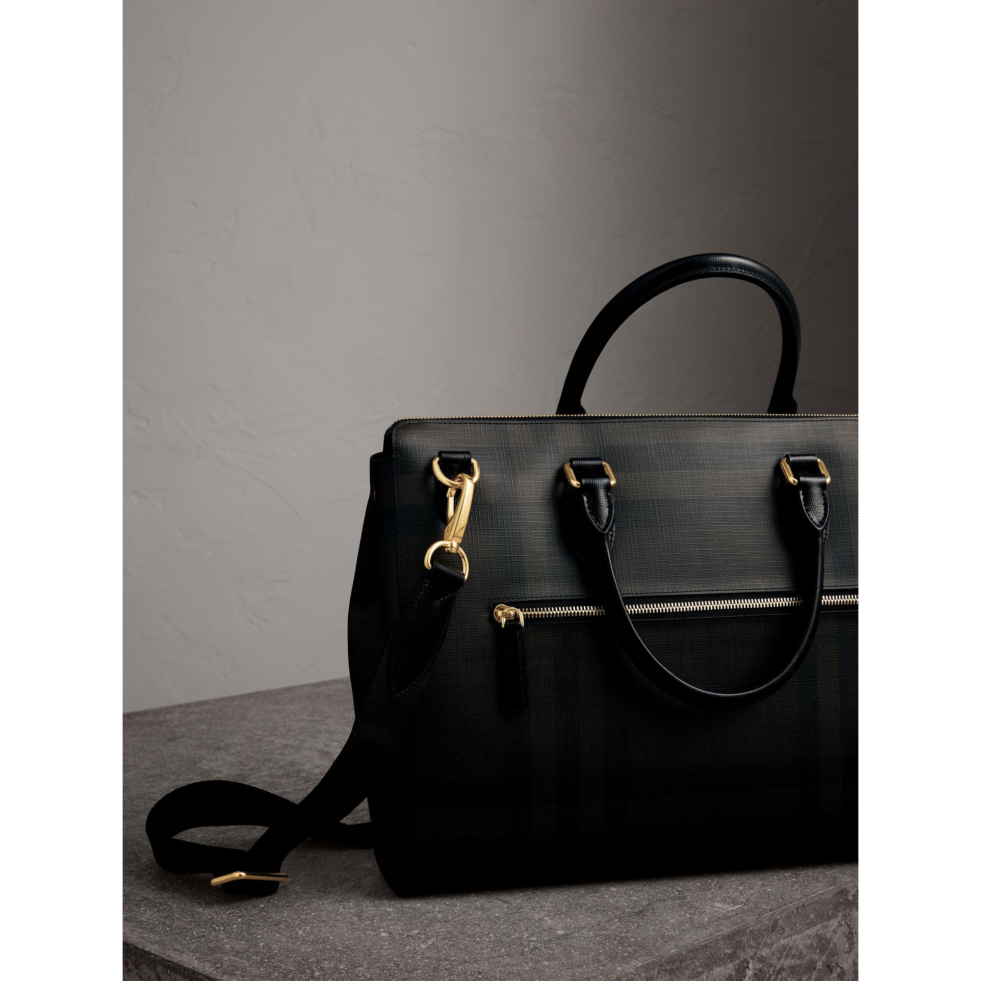 Grand attaché-case à motif London check - Chocolate & Black