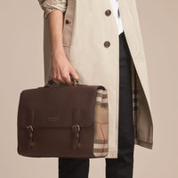 Sac cartable en cuir et coton House check - Oak Brown