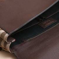 Sac cartable en cuir et coton House check - Oak Brown