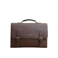 Sac cartable en cuir et coton House check - Oak Brown