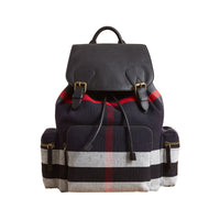 Grand sac The Rucksack en toile Canvas check et cuir - Black
