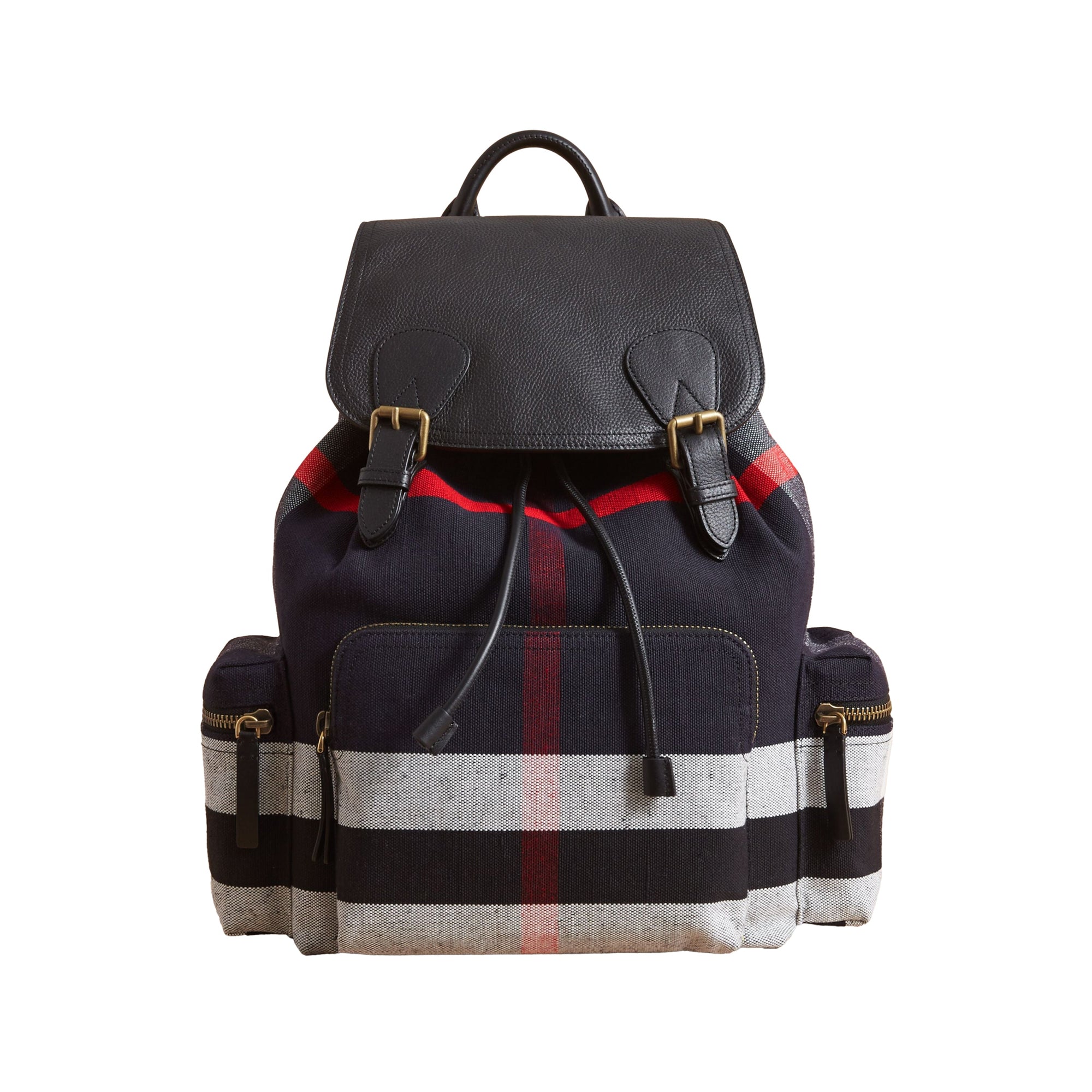 Grand sac The Rucksack en toile Canvas check et cuir - Black