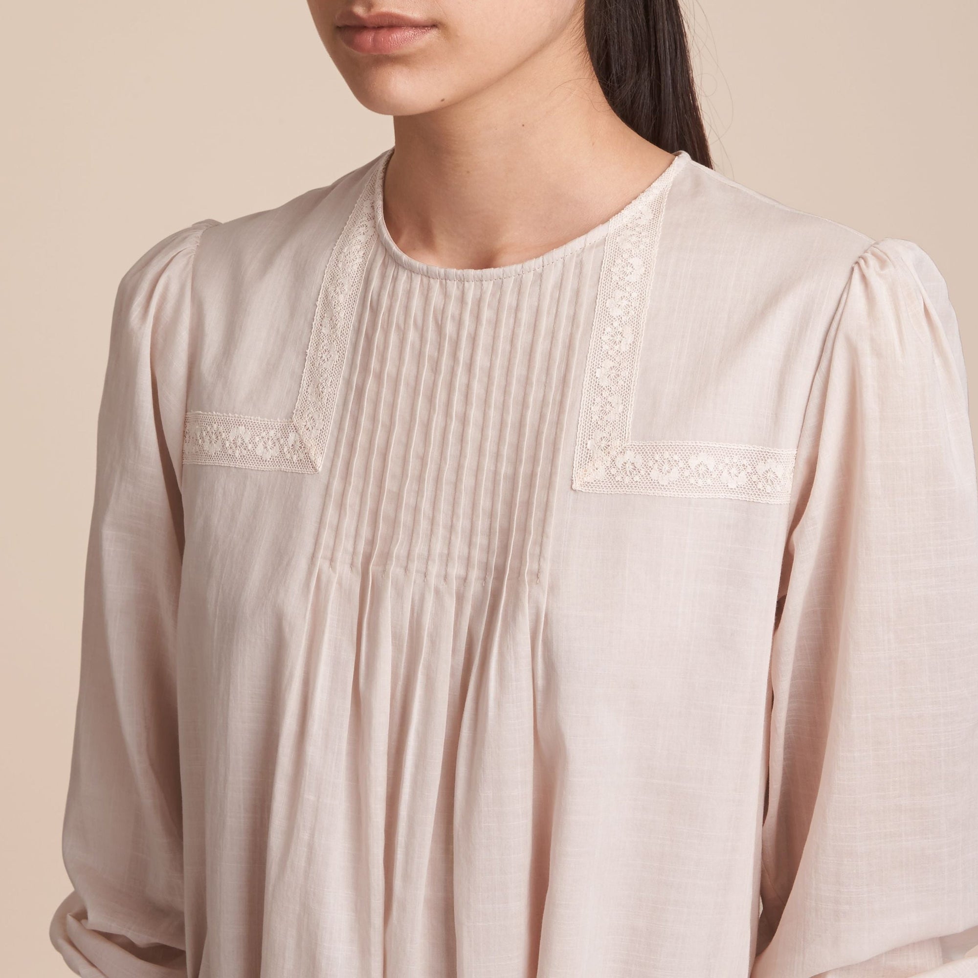 Robe en coton avec dentelle à nervures - Chalk Pink