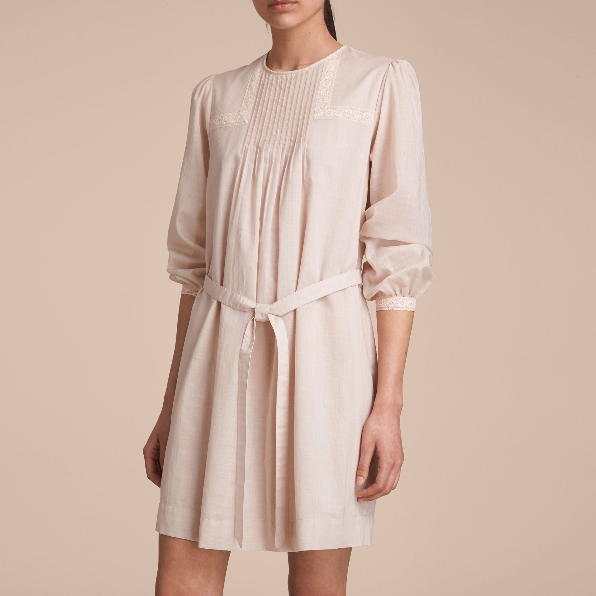Robe en coton avec dentelle à nervures - Chalk Pink