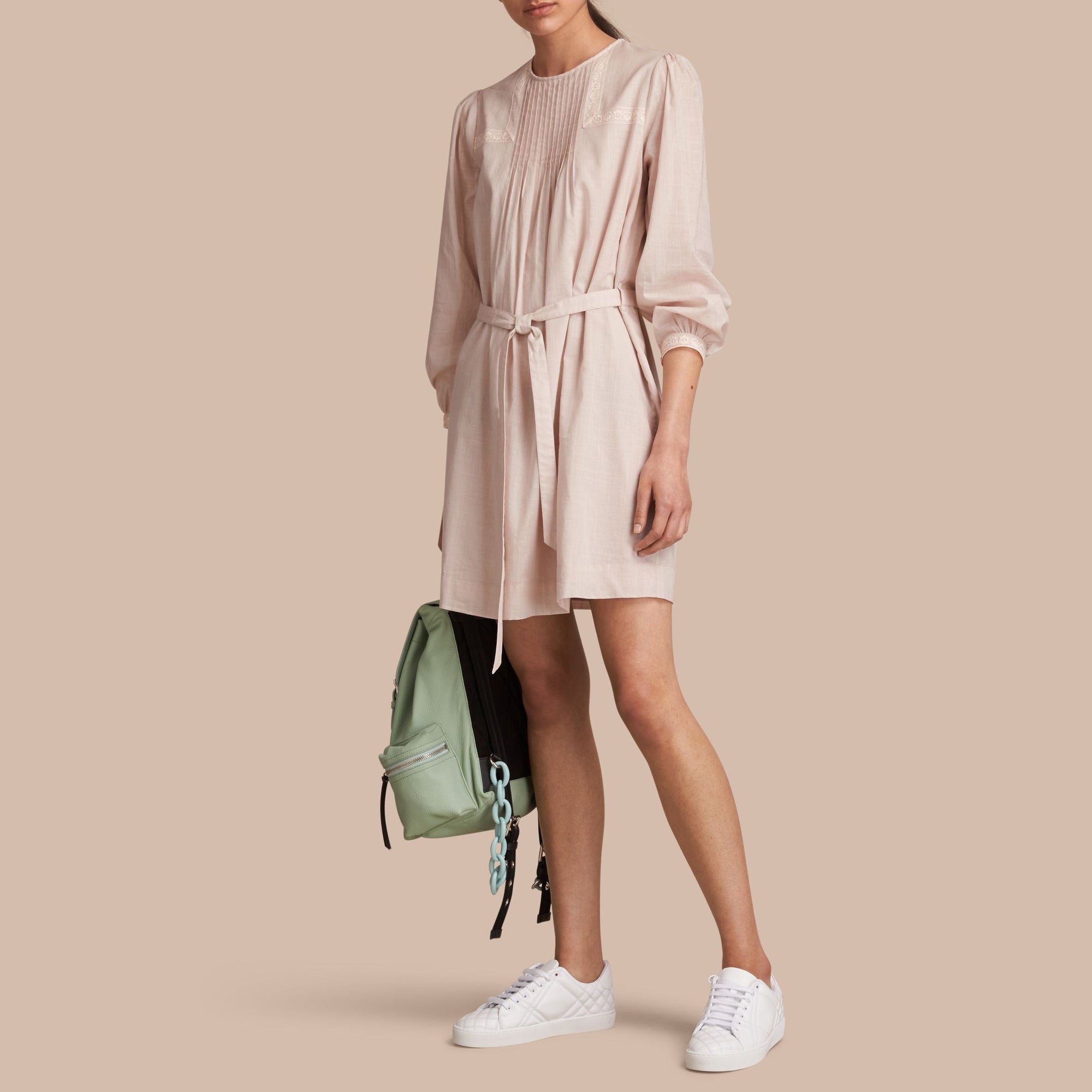 Robe en coton avec dentelle à nervures - Chalk Pink