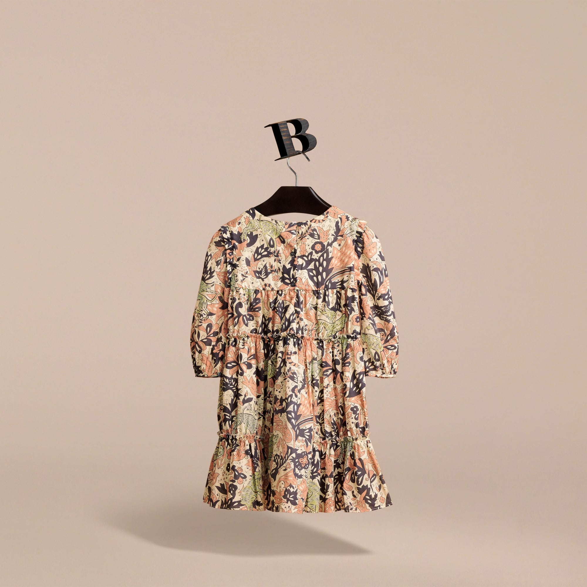 Robe froncée en coton avec imprimé Bestiaire - Antique Taupe Pink