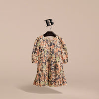 Robe froncée en coton avec imprimé Bestiaire - Antique Taupe Pink