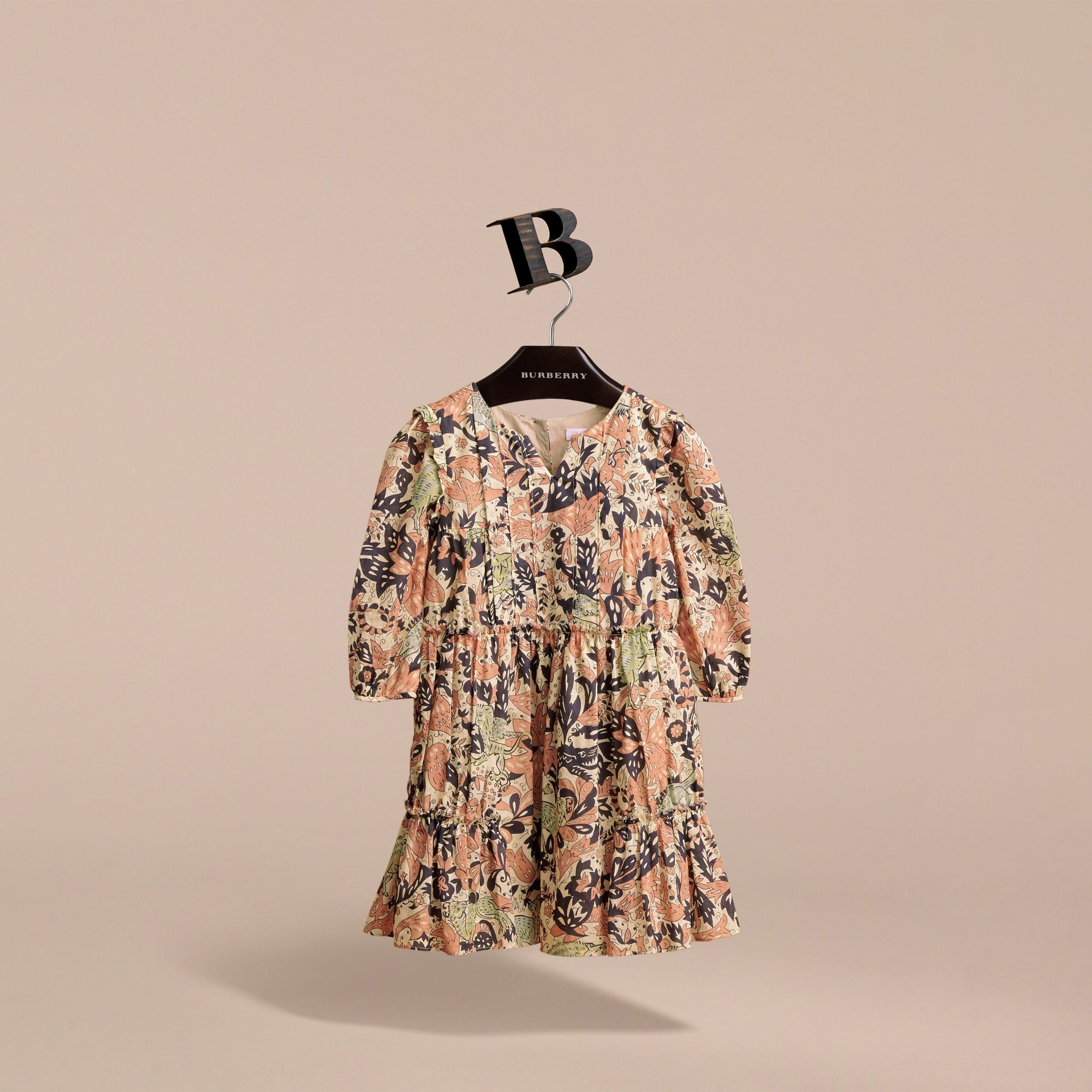 Robe froncée en coton avec imprimé Bestiaire - Antique Taupe Pink