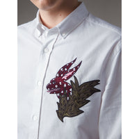 Chemise Oxford en coton à col boutonné avec motif Bestiaire - White