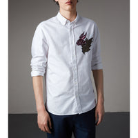Chemise Oxford en coton à col boutonné avec motif Bestiaire - White