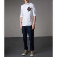 Chemise Oxford en coton à col boutonné avec motif Bestiaire - White