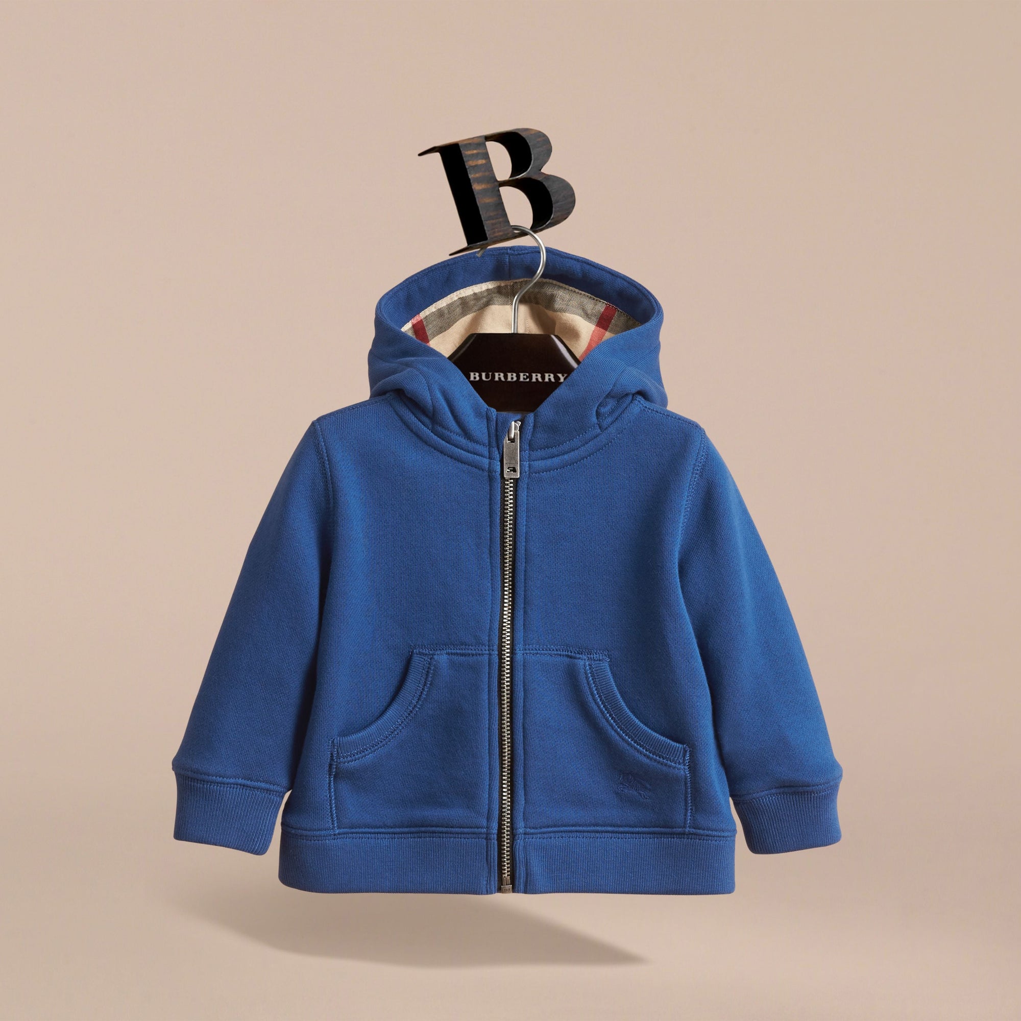Haut en coton avec capuche à motif check - Marine Blue