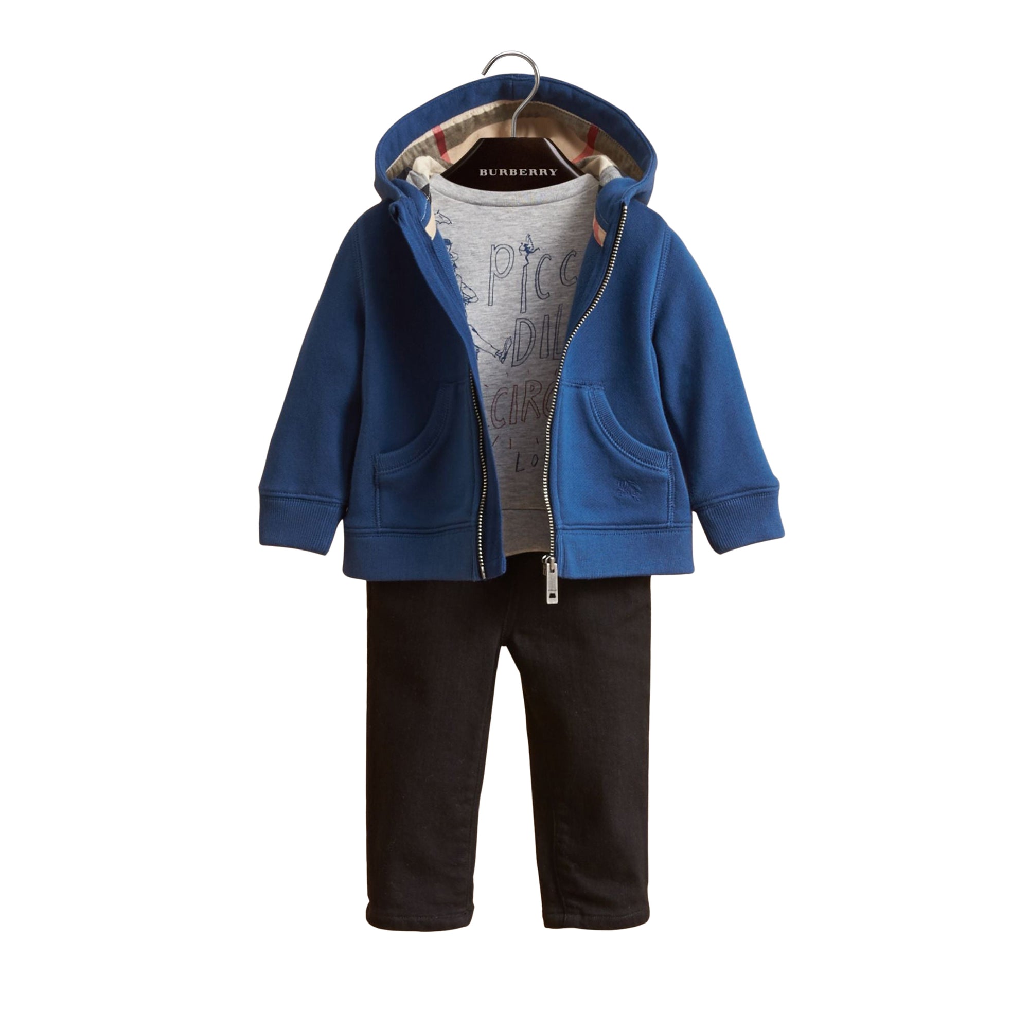 Haut en coton avec capuche à motif check - Marine Blue