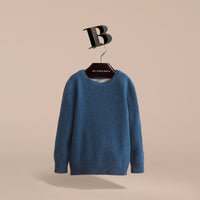 Pull en cachemire avec coudières à motif check - Mineral Blue Melange