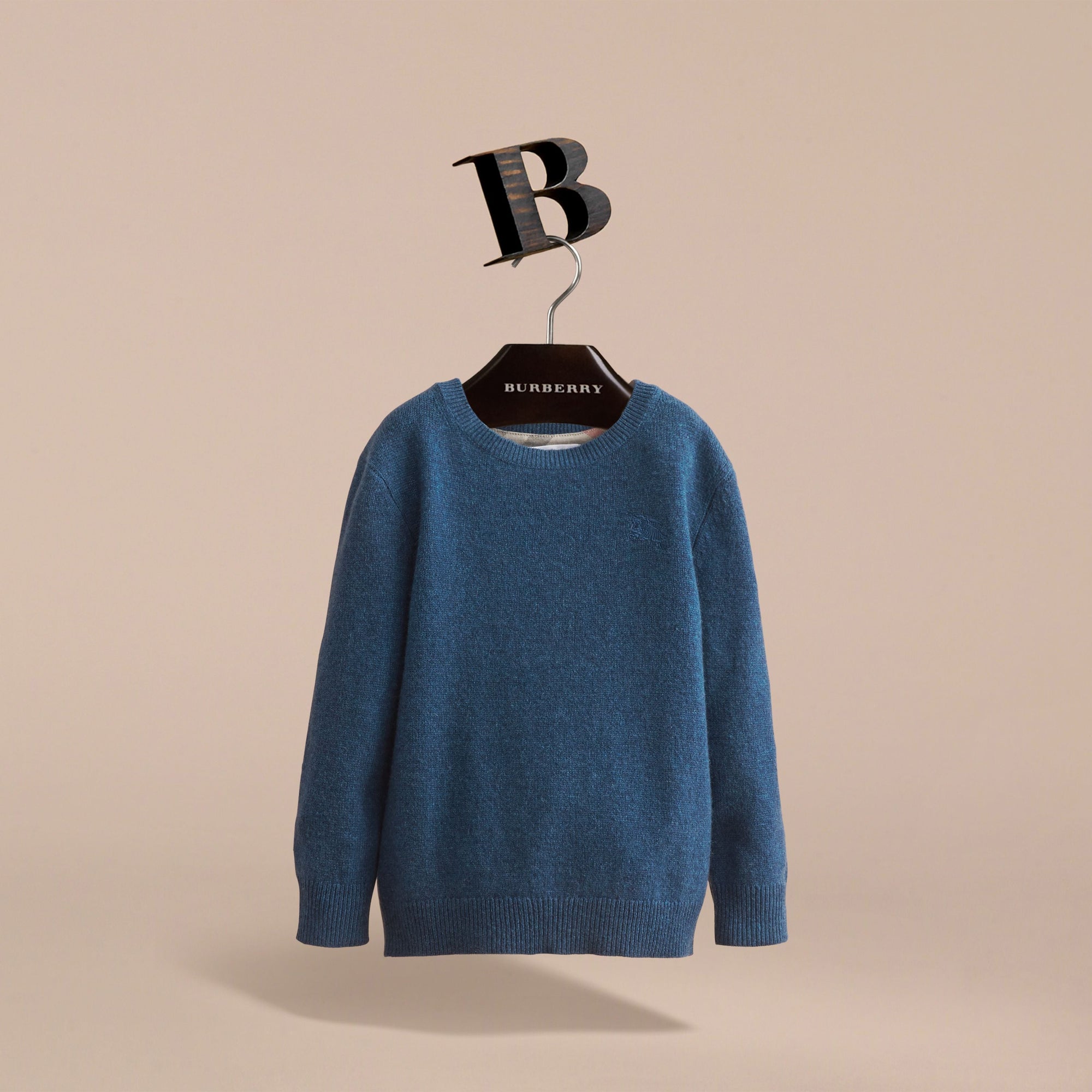 Pull en cachemire avec coudières à motif check - Mineral Blue Melange