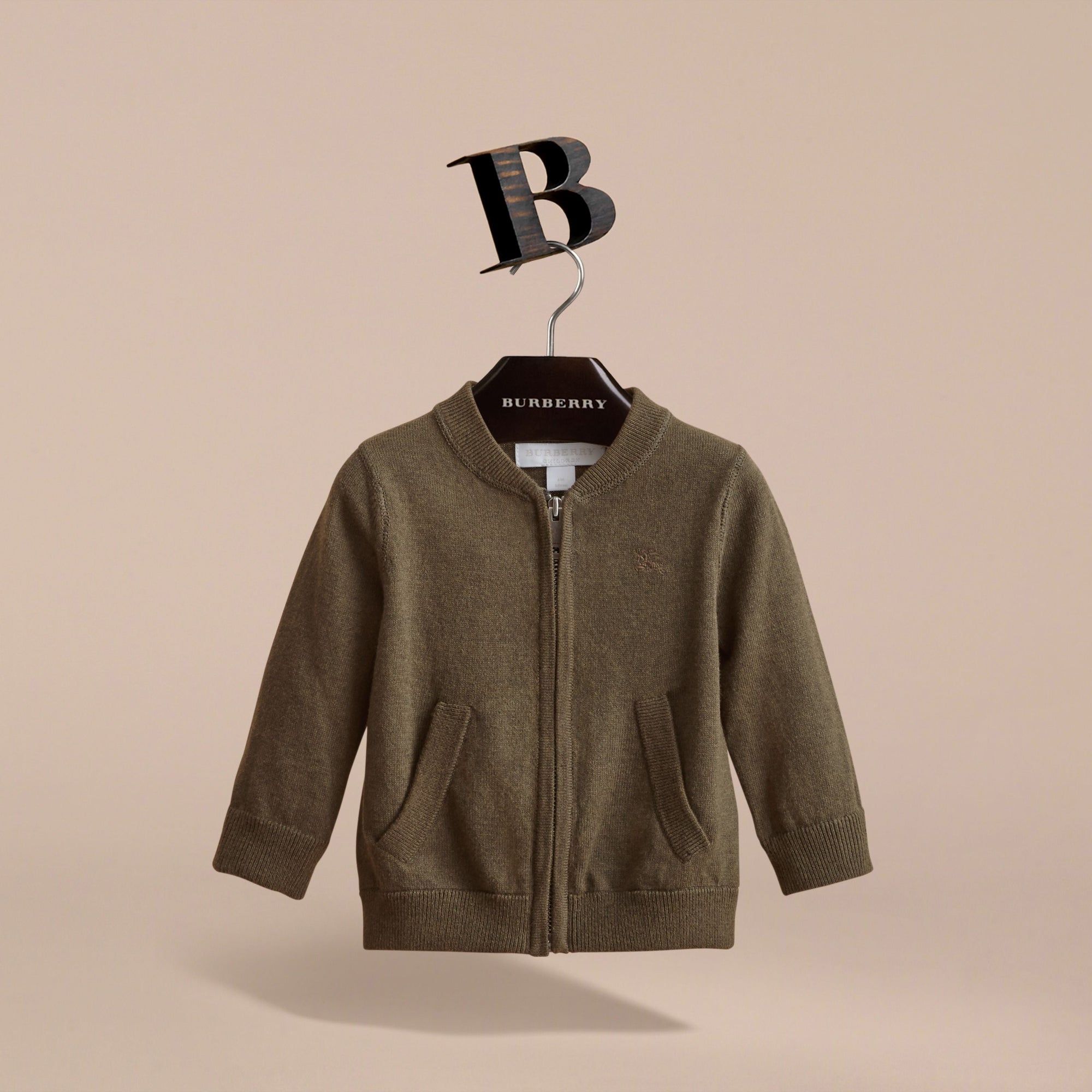Cardigan zippé à détails check - Olive Melange