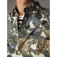 Chemise de coupe longue en popeline de coton à imprimé Bestiaire - Sage Green