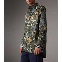 Chemise de coupe longue en popeline de coton à imprimé Bestiaire - Sage Green
