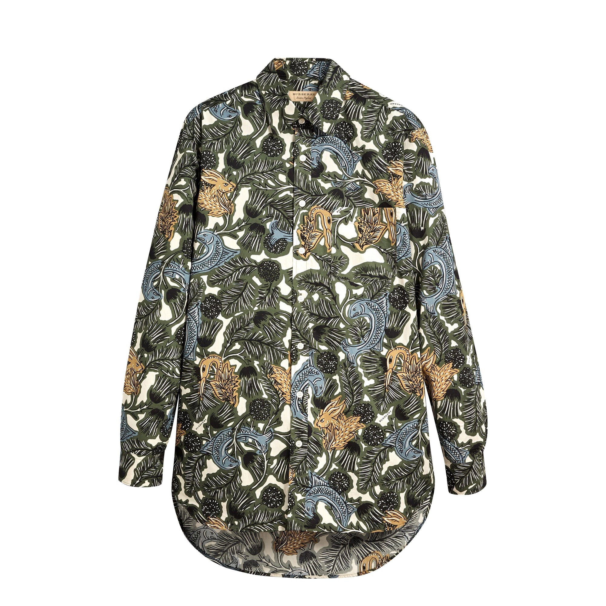 Chemise de coupe longue en popeline de coton à imprimé Bestiaire - Sage Green