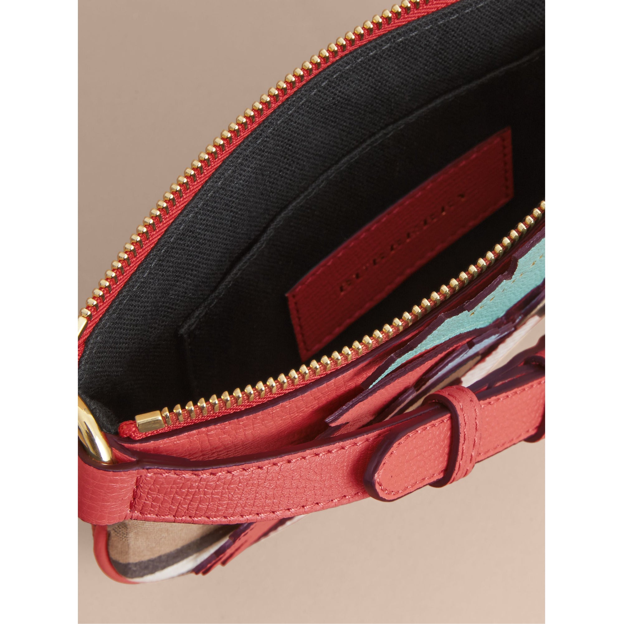 Sac à bandoulière en coton House check et cuir - Cinnamon Red