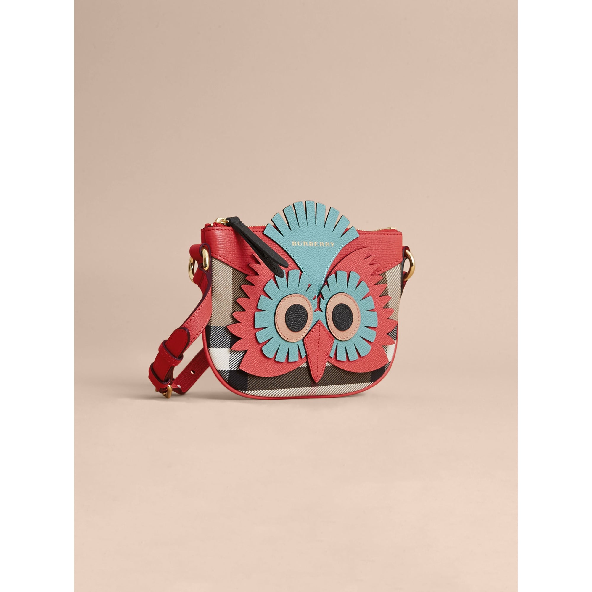 Sac à bandoulière en coton House check et cuir - Cinnamon Red