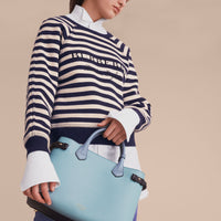 Sac The Banner medium en cuir tricolore et coton House check - Pale Opal & Slate Blue