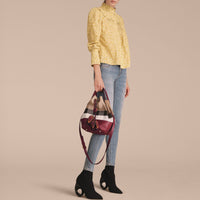 Petit sac Bucket en toile Canvas check et cuir - Burgundy Red