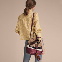 Petit sac Bucket en toile Canvas check et cuir - Burgundy Red