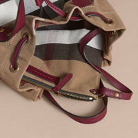 Petit sac Bucket en toile Canvas check et cuir - Burgundy Red