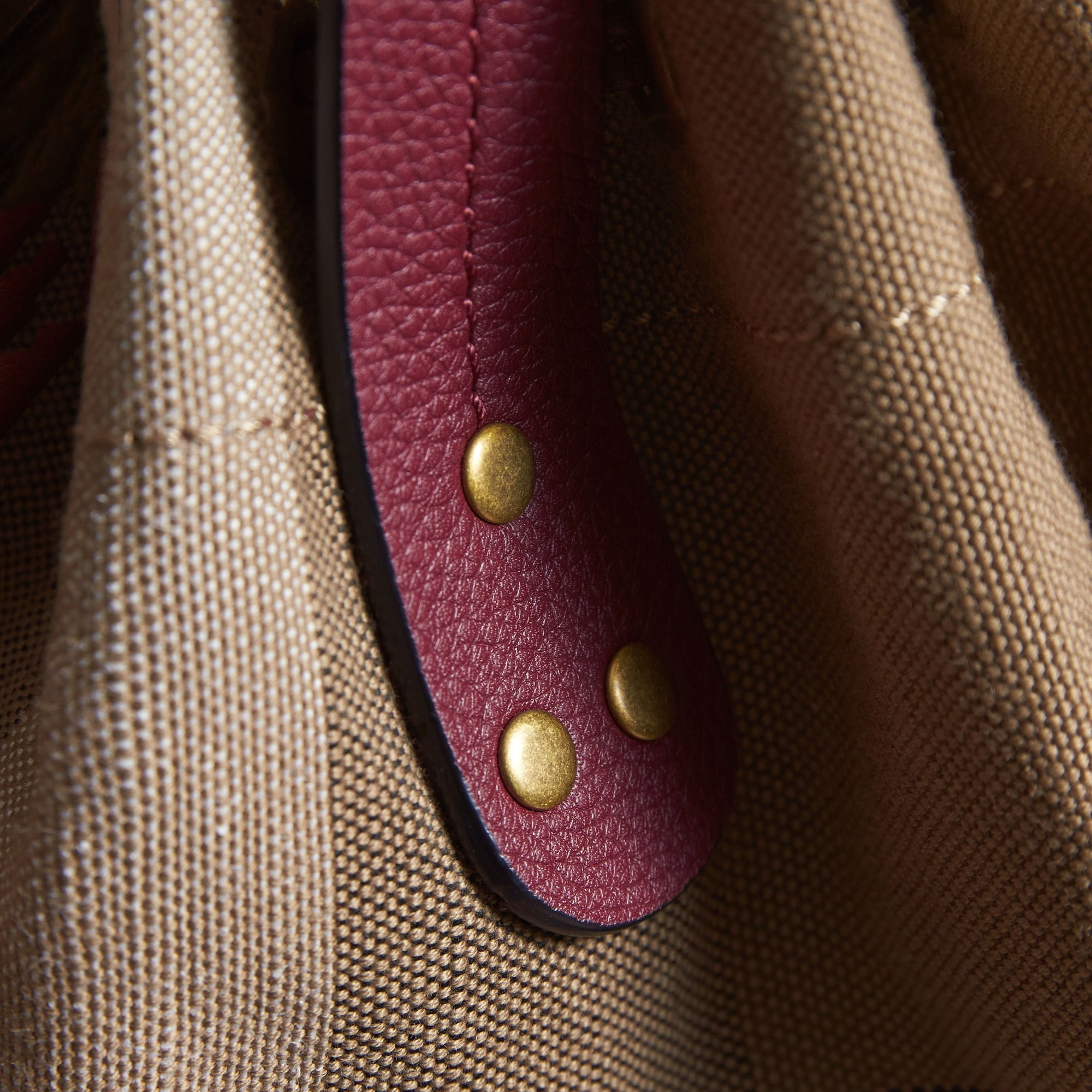 Petit sac Bucket en toile Canvas check et cuir - Burgundy Red