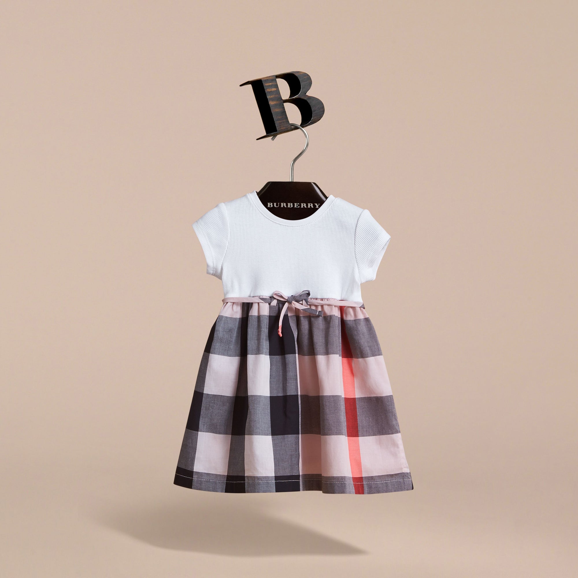Robe t-shirt en jersey de coton à motif check - Vintage Pink