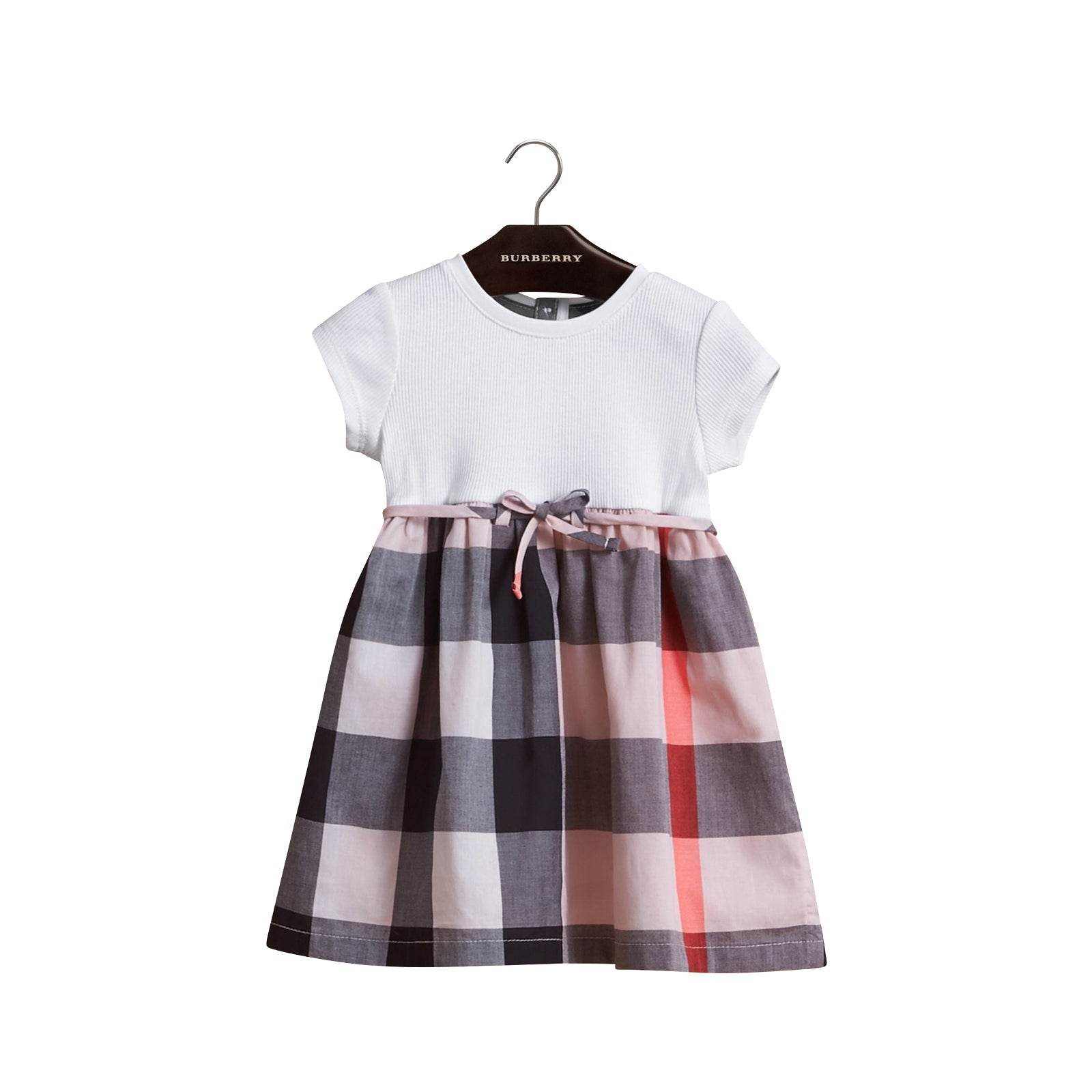 Robe t-shirt en jersey de coton à motif check - Vintage Pink