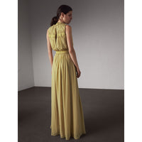 Robe en Georgette de soie avec détails ruchés - Cornflower Yellow