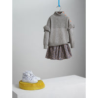 Pull à encolure montante en laine et cachemire avec volants - Grey Melange