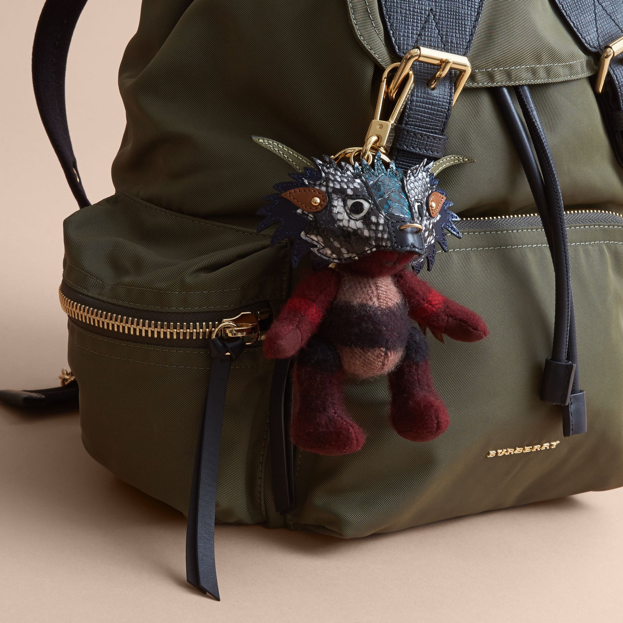 Porte-clés Thomas bear en cachemire check avec détail Bestiaire - Claret