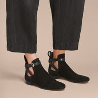 Bottines en cuir velours avec découpes - Black