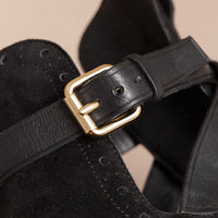 Bottines en cuir velours avec découpes - Black